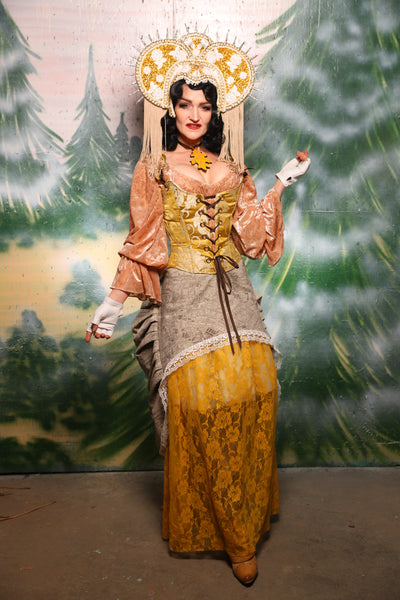 Tulip Skirt in Gold Stretch Lace - Day 11 of 12 Days of Damsel Christmas 2025