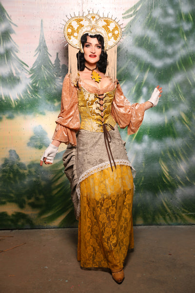 Tulip Skirt in Gold Stretch Lace - Day 11 of 12 Days of Damsel Christmas 2025