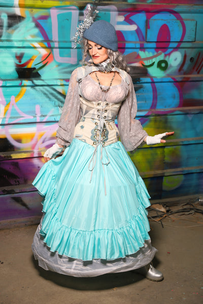 07. Crescent Skirt w/Ruffle in Aqua Satin - The "Love at Frost Sight" Collection