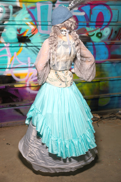 07. Crescent Skirt w/Ruffle in Aqua Satin - The "Love at Frost Sight" Collection