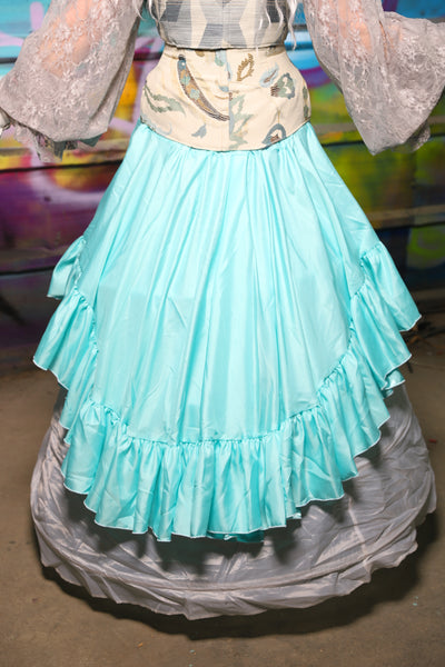 07. Crescent Skirt w/Ruffle in Aqua Satin - The "Love at Frost Sight" Collection