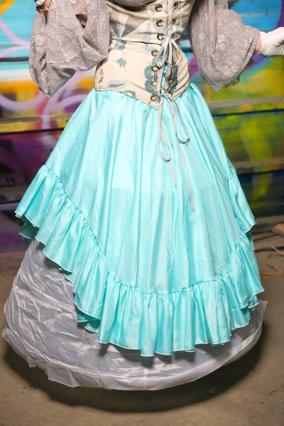 07. Crescent Skirt w/Ruffle in Aqua Satin - The "Love at Frost Sight" Collection