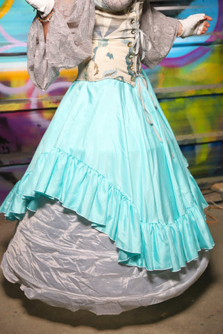 07. Crescent Skirt w/Ruffle in Aqua Satin - The "Love at Frost Sight" Collection