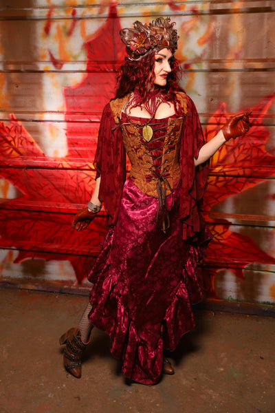 06. Arrow Skirt w/ruffle in Merlot Rose Satin - The Sensual Solstice Collection