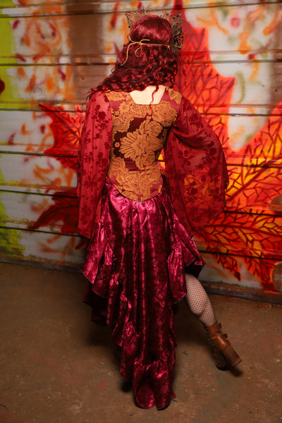 06. Arrow Skirt w/ruffle in Merlot Rose Satin - The Sensual Solstice Collection