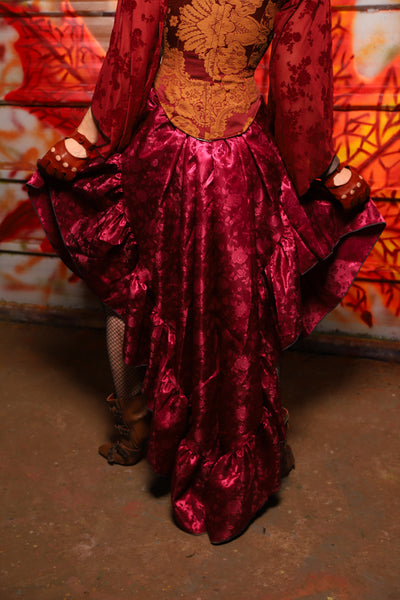 06. Arrow Skirt w/ruffle in Merlot Rose Satin - The Sensual Solstice Collection