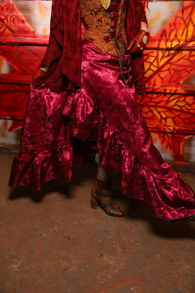 06. Arrow Skirt w/ruffle in Merlot Rose Satin - The Sensual Solstice Collection