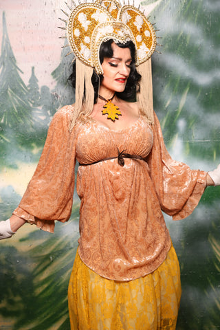 Classic Blouse w/Long Sleeves in Champagne Burnout Stretch Velvet Damask - Day 11 of 12 Days of Christmas