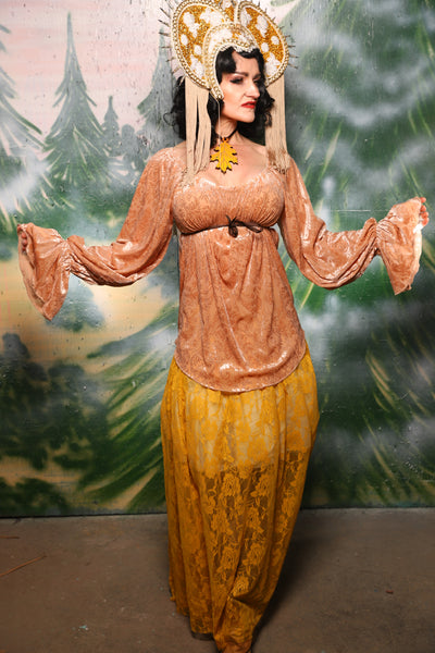 Classic Blouse w/Long Sleeves in Champagne Burnout Stretch Velvet Damask - Day 11 of 12 Days of Christmas