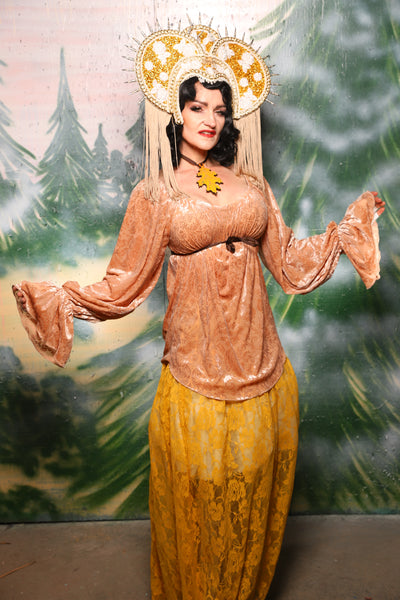 Classic Blouse w/Long Sleeves in Champagne Burnout Stretch Velvet Damask - Day 11 of 12 Days of Christmas