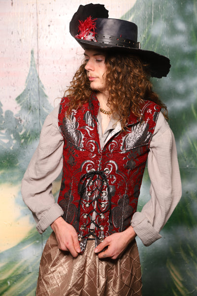 Men's Flynn Vest in Crimson & Silver Medallion - Day 2 of 12 Days of Christmas