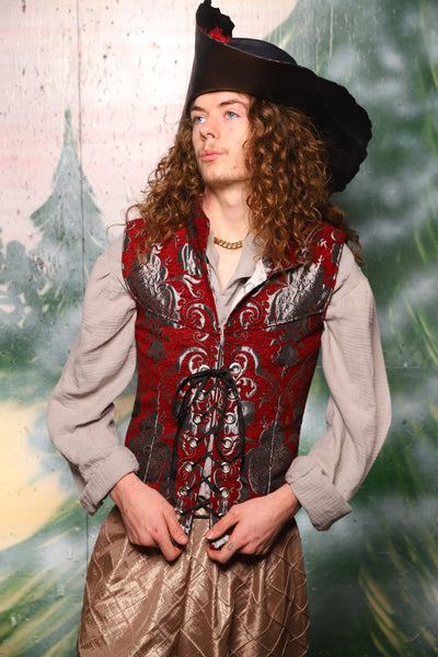 Men's Flynn Vest in Crimson & Silver Medallion - Day 2 of 12 Days of Christmas