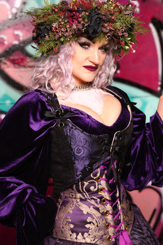 Cropped Marie Bodice in Purple and Black Medallion #8 - The Orchid Oracle Collection