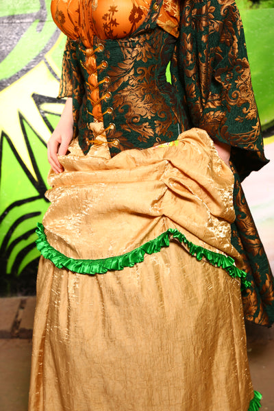 29-Swoon Skirt with Pleated Green Satin Ruffle in Crushed Candle Light - "The Lovers, The Dreamers & Me"