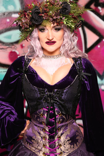 Cropped Marie Bodice in Purple and Black Medallion #8 - The Orchid Oracle Collection