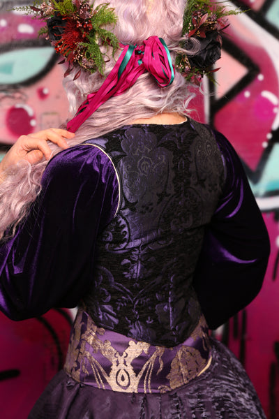 Cropped Marie Bodice in Purple and Black Medallion #8 - The Orchid Oracle Collection