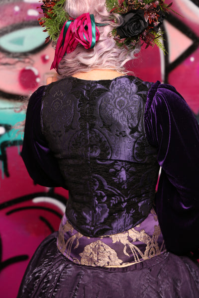 Cropped Marie Bodice in Purple and Black Medallion #8 - The Orchid Oracle Collection