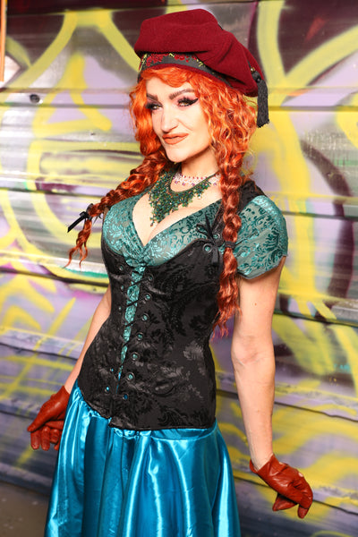 Marie Overbust Corset in Pitch Black Medallion - Day 19 of "Celebrating 22 Years of Damsel"