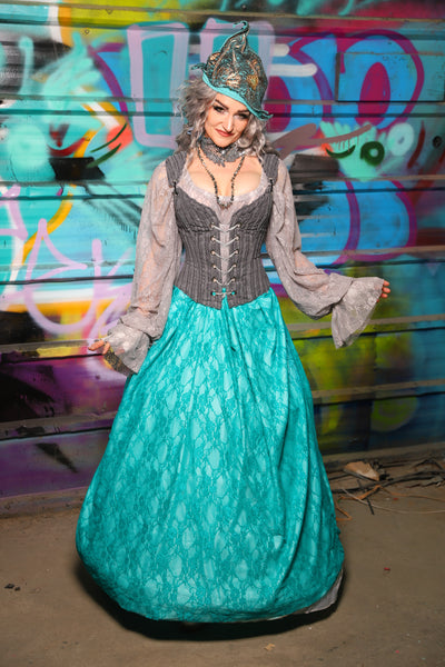 26. Double Layer Tulip in Aqua Satin w/Tiffany Blue Lace Overlay - The "Love at Frost Sight" Collection