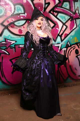 Queenie Corseted Coat with Vixen Base in Purple & Black Medallion #30 - The Orchid Oracle Collection