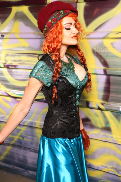 Marie Overbust Corset in Pitch Black Medallion - Day 19 of "Celebrating 22 Years of Damsel"