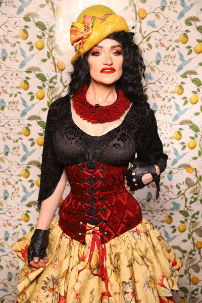 Wench Corset in Crimson Diamond Upholstery - The Wandering Minstrel Collection