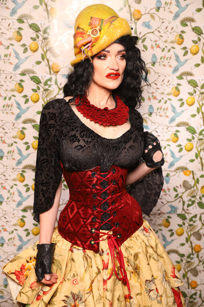 Wench Corset in Crimson Diamond Upholstery - The Wandering Minstrel Collection