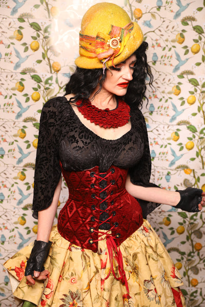 Wench Corset in Crimson Diamond Upholstery - The Wandering Minstrel Collection