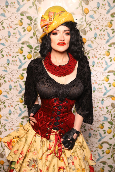 Wench Corset in Crimson Diamond Upholstery - The Wandering Minstrel Collection