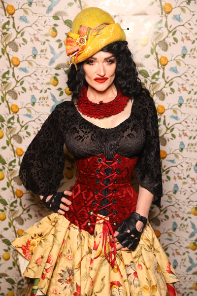 Wench Corset in Crimson Diamond Upholstery - The Wandering Minstrel Collection