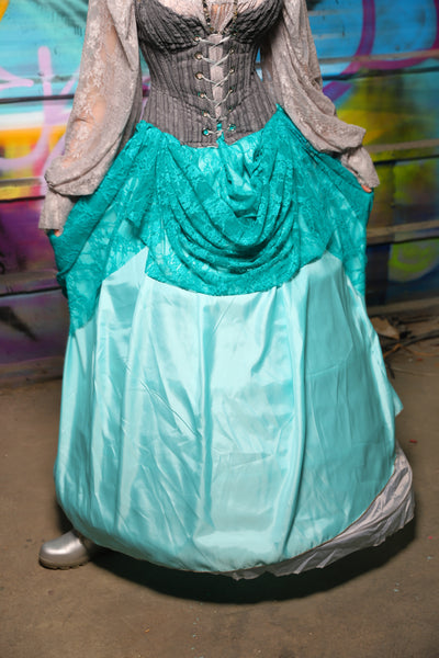 26. Double Layer Tulip in Aqua Satin w/Tiffany Blue Lace Overlay - The "Love at Frost Sight" Collection