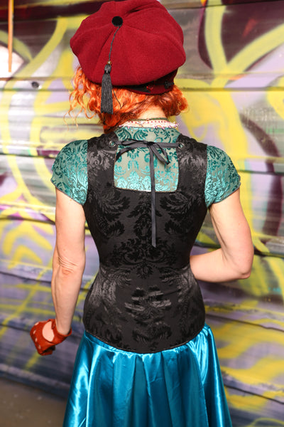 Marie Overbust Corset in Pitch Black Medallion - Day 19 of "Celebrating 22 Years of Damsel"