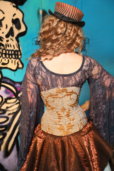 Petite Wench Corset in Skelewags w/ Soft Blue Chenille Back - The Davy Jones Collection