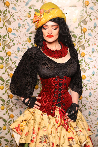 Wench Corset in Crimson Diamond Upholstery - The Wandering Minstrel Collection