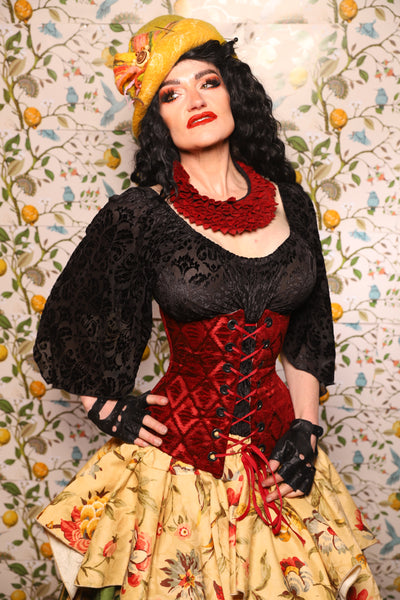 Wench Corset in Crimson Diamond Upholstery - The Wandering Minstrel Collection