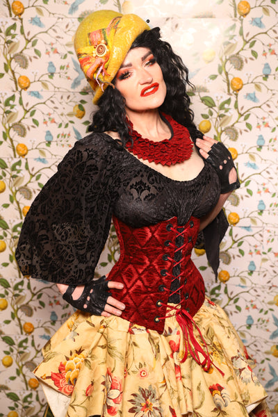 Wench Corset in Crimson Diamond Upholstery - The Wandering Minstrel Collection