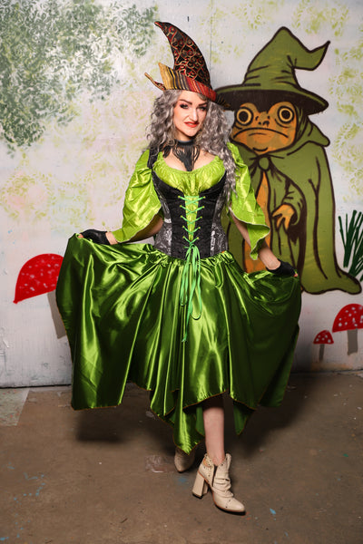 Classic Blouse w/Leaf Sleeves in Electric Green Pintuck - Spooky Saturday Part 4