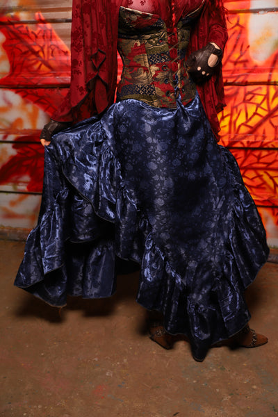 05. Arrow Skirt w/ruffle in Indigo Rose Satin - The Sensual Solstice Collection