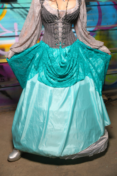 26. Double Layer Tulip in Aqua Satin w/Tiffany Blue Lace Overlay - The "Love at Frost Sight" Collection