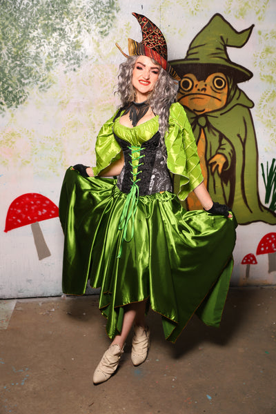Fairy Skirt in Sunlit Moss Stretch Satin - Spooky Saturday Part 4
