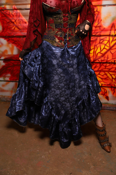 05. Arrow Skirt w/ruffle in Indigo Rose Satin - The Sensual Solstice Collection