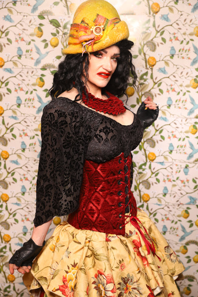 Wench Corset in Crimson Diamond Upholstery - The Wandering Minstrel Collection