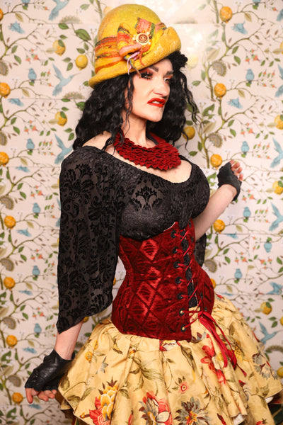 Wench Corset in Crimson Diamond Upholstery - The Wandering Minstrel Collection