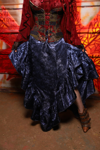 05. Arrow Skirt w/ruffle in Indigo Rose Satin - The Sensual Solstice Collection
