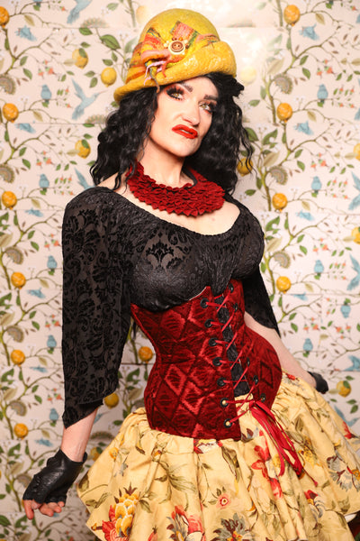 Wench Corset in Crimson Diamond Upholstery - The Wandering Minstrel Collection