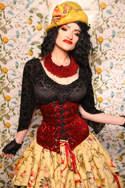 Wench Corset in Crimson Diamond Upholstery - The Wandering Minstrel Collection