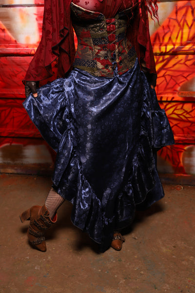 05. Arrow Skirt w/ruffle in Indigo Rose Satin - The Sensual Solstice Collection
