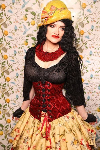 Wench Corset in Crimson Diamond Upholstery - The Wandering Minstrel Collection