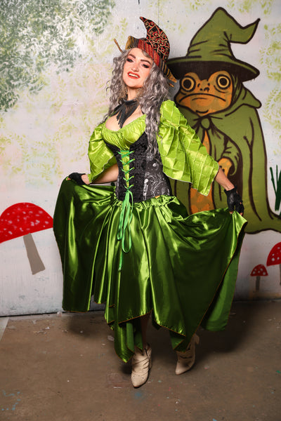 Fairy Skirt in Sunlit Moss Stretch Satin - Spooky Saturday Part 4