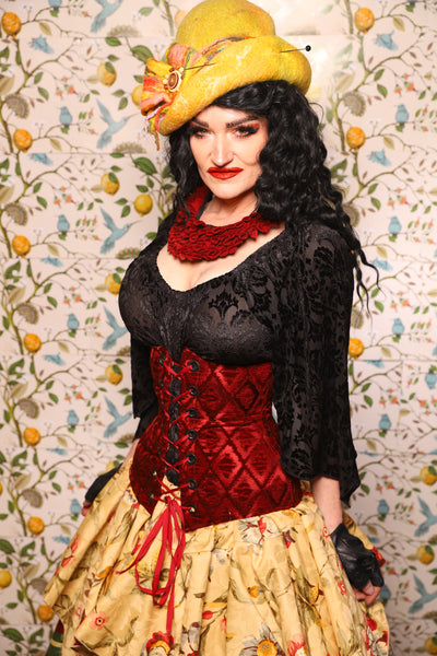 Wench Corset in Crimson Diamond Upholstery - The Wandering Minstrel Collection